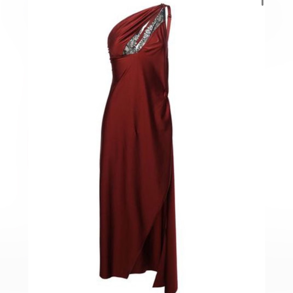 Coperni Asymmetric Elegant One-Shoulder Burgundy Gown